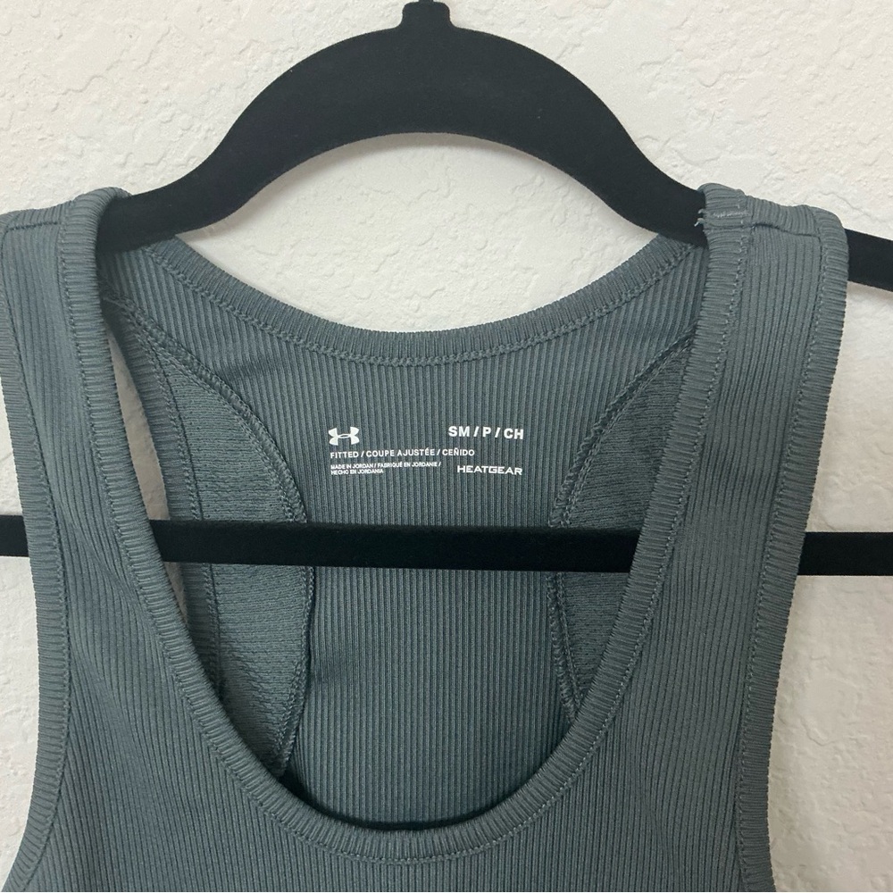 Under Armour Ribbed Racerback Tank - Slate Green - Picture 3 of 5